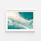 Port Stephens Fingal aerial split view in white frame - coastal photography wall art