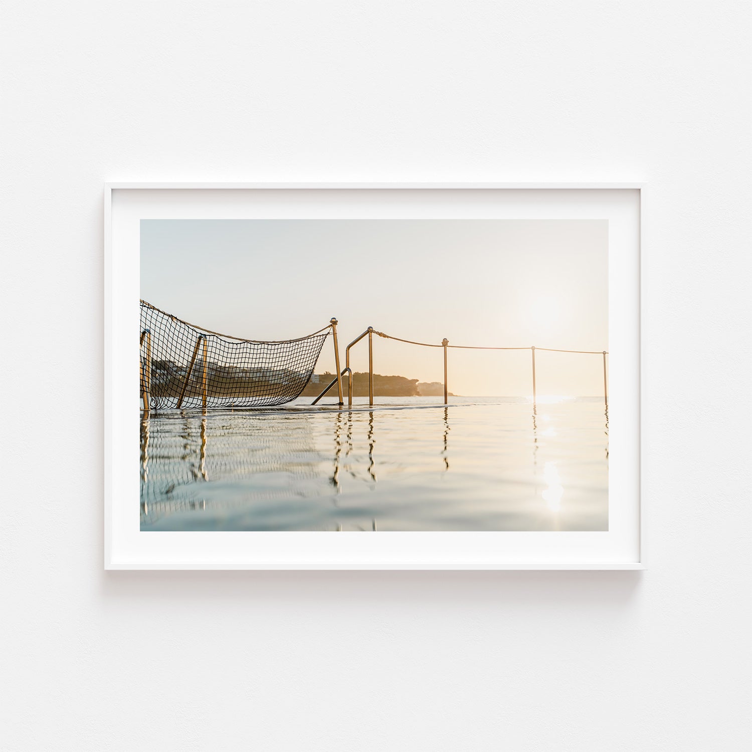 Bronte sunrise beach seascape in white frame - First Light coastal photography wall art