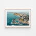 Newcastle coastline on misty morning - framed foggy landscape art print in oak frame