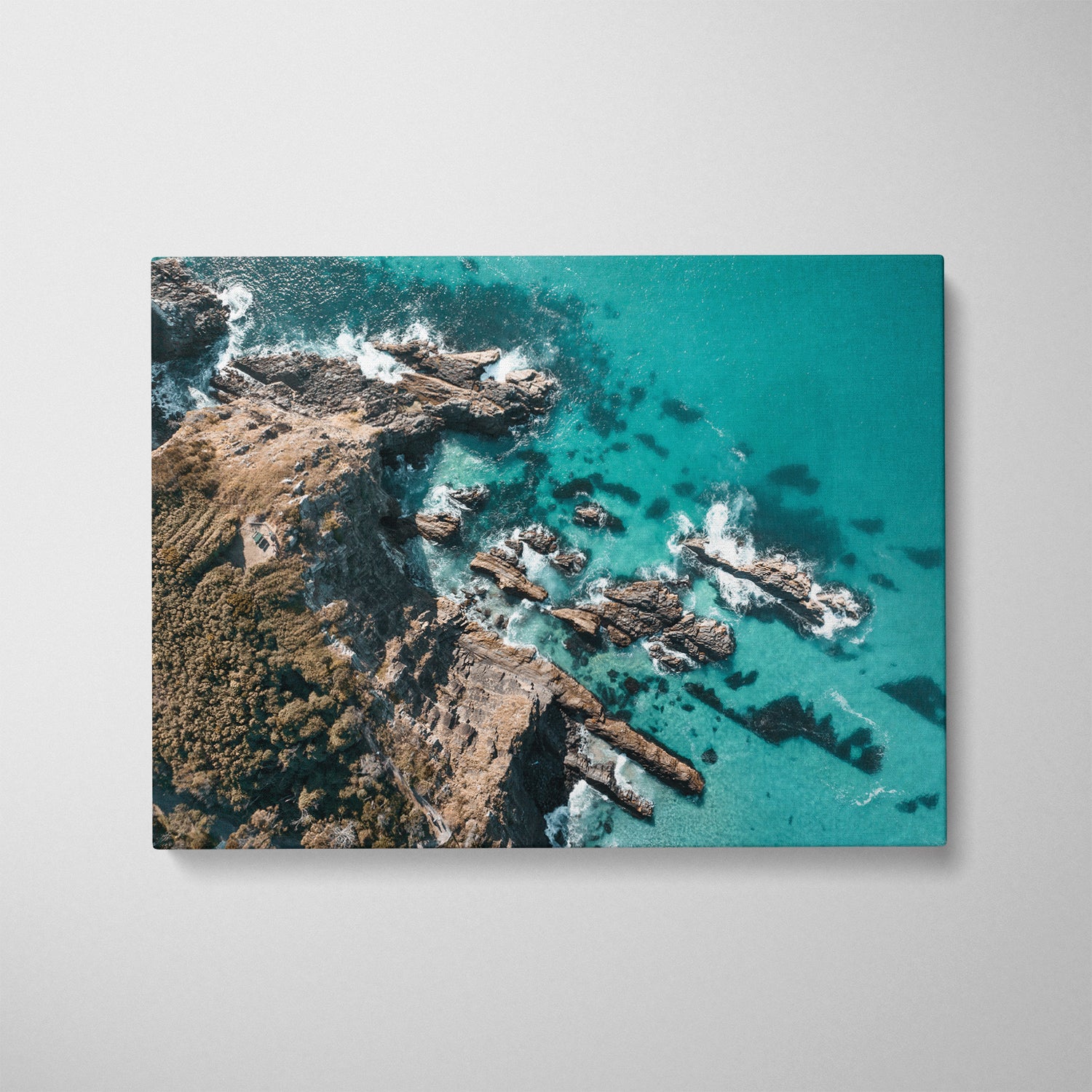 Forster cliffside coastal landscape in white frame - Australian seascape wall art