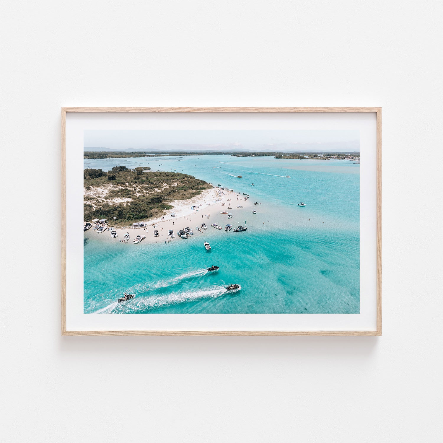 Forster coastal weekenders scene in oak frame - beach lifestyle photography wall art