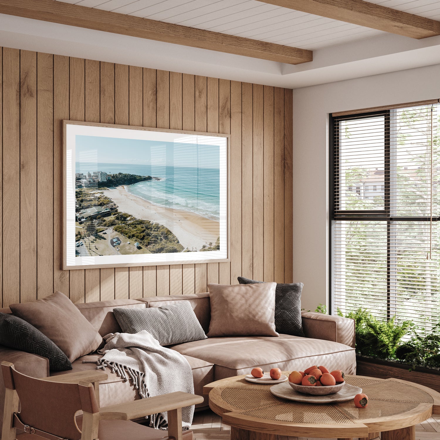 Freshwater coastal swimming print in oak frame - modern Australian beach wall art
