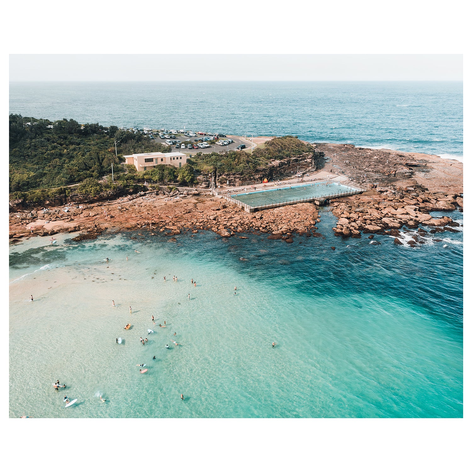 Freshwater beach swimmers aerial view - unframed coastal photography wall art