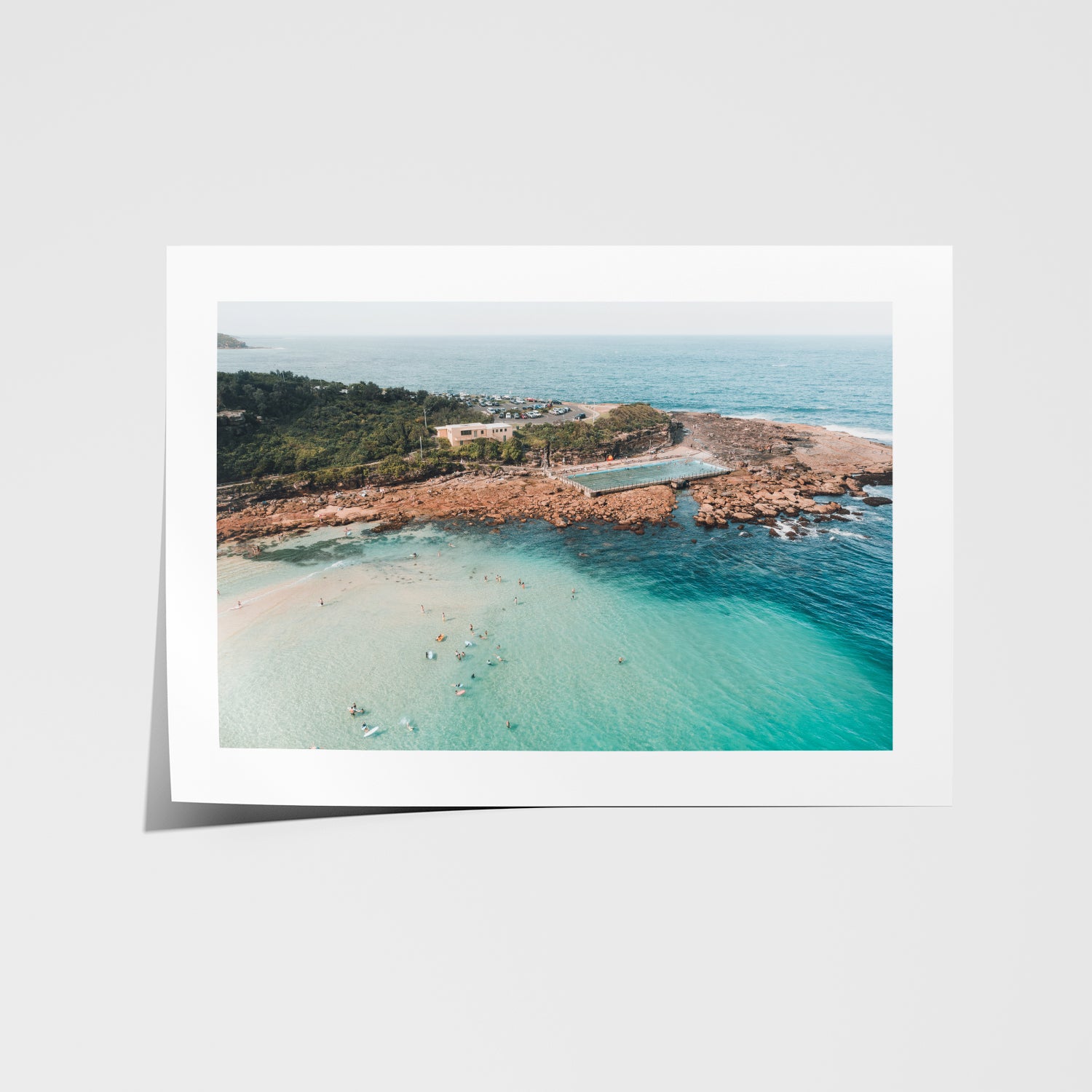 Freshwater rock pools with flowing water in white frame - coastal landscape wall art