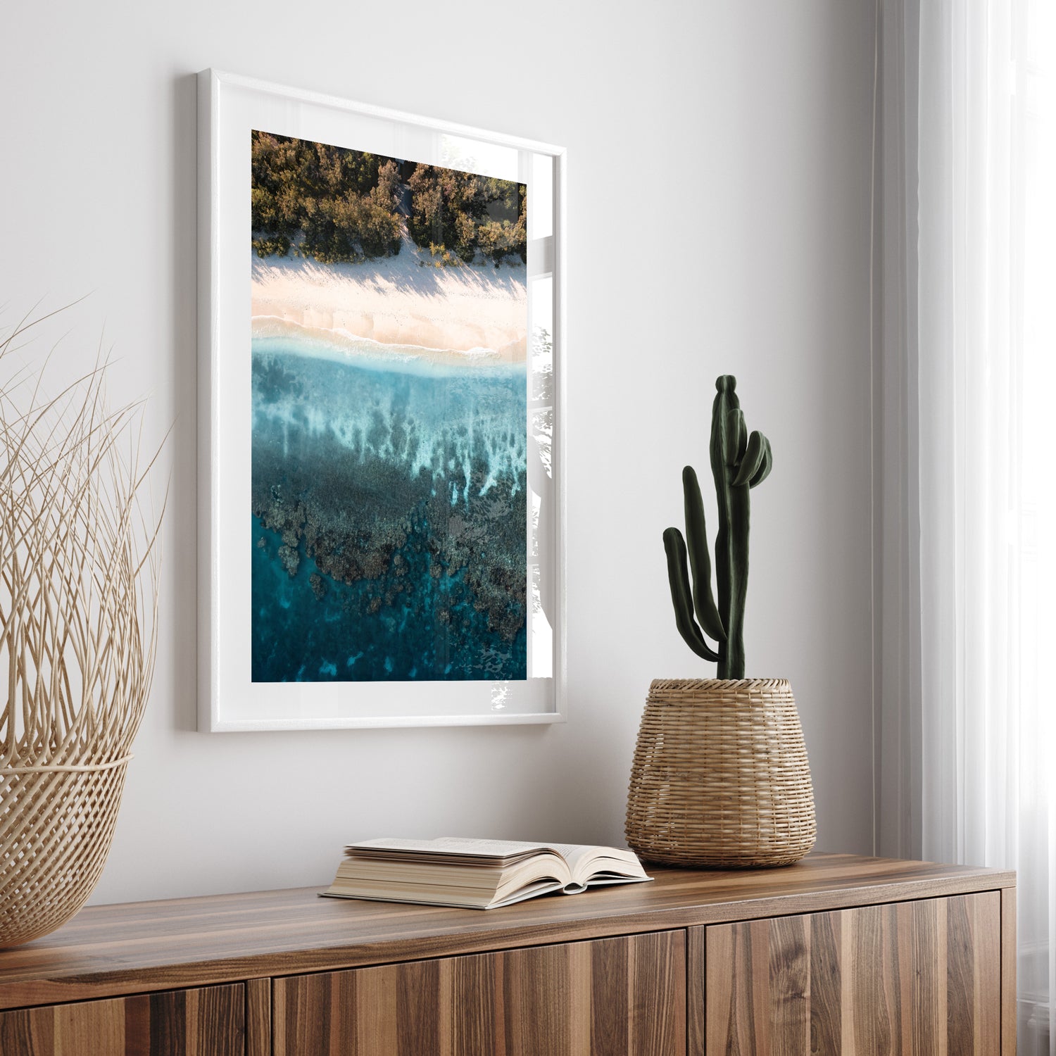 Great Barrier Reef underwater layers in white frame - marine life wall art for coastal