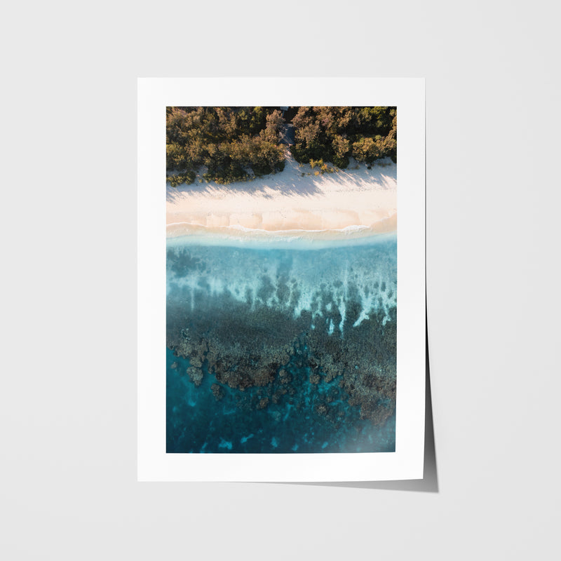 Great Barrier Reef underwater layers in white frame - marine life wall art in coastal