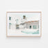 Santorini hotel terrace with ocean view in oak frame - Mediterranean coastal wall art