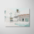 Santorini hotel terrace with infinity pool - Mediterranean landscape print in white frame