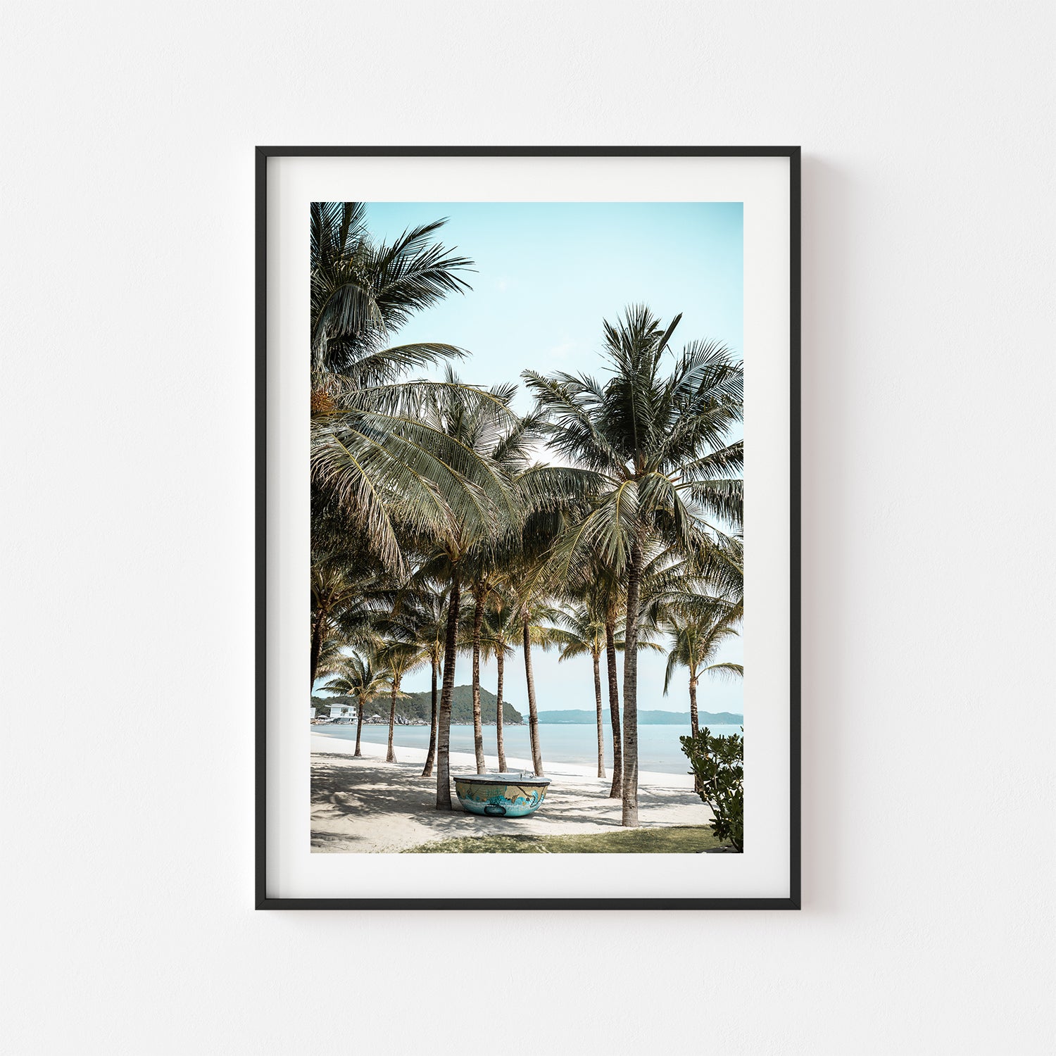 Island Living coastal landscape in black frame - tropical seascape wall art for coastal
