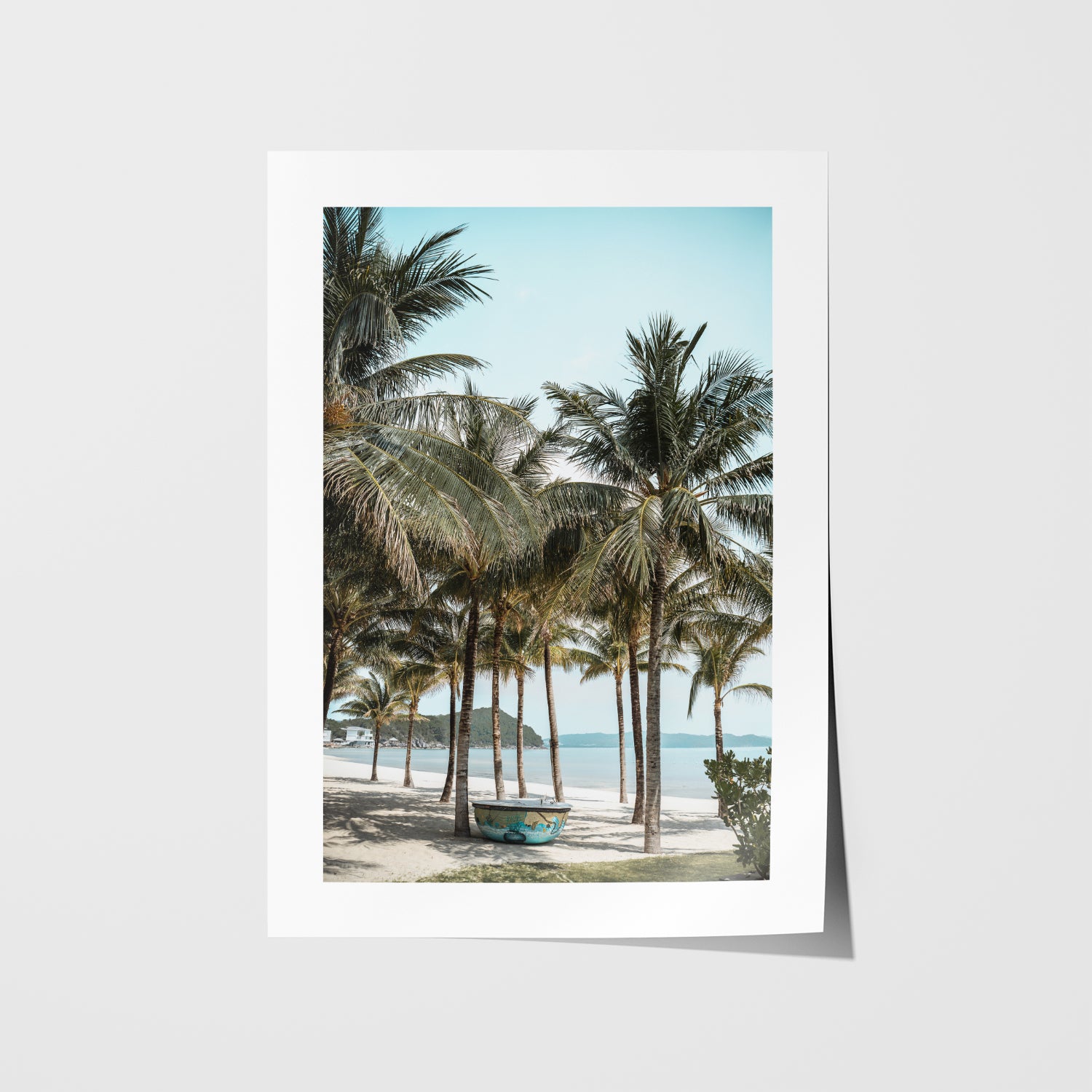 Island Living coastal seascape in white frame - tropical beach wall art for modern homes