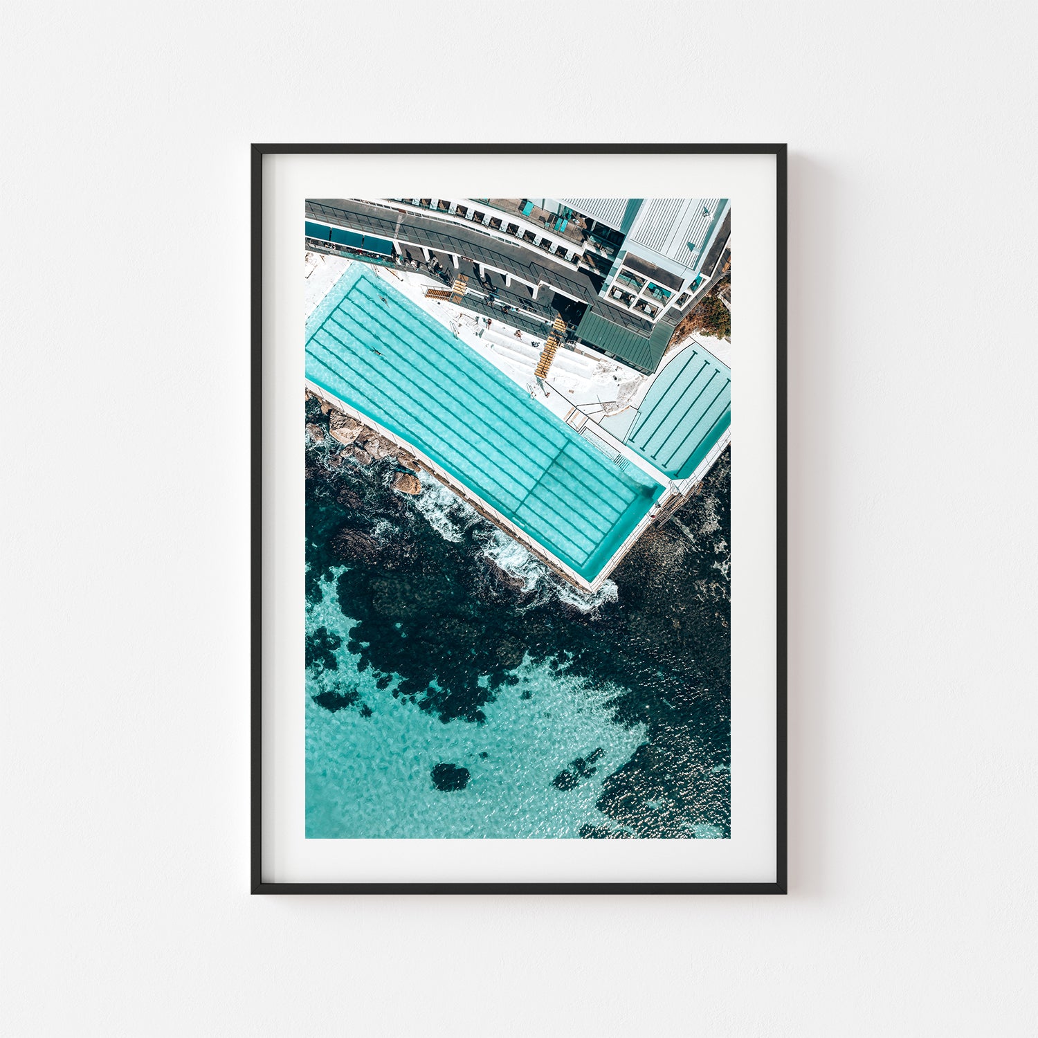 Bondi Beach aerial clarity photograph in black frame - coastal photography wall art