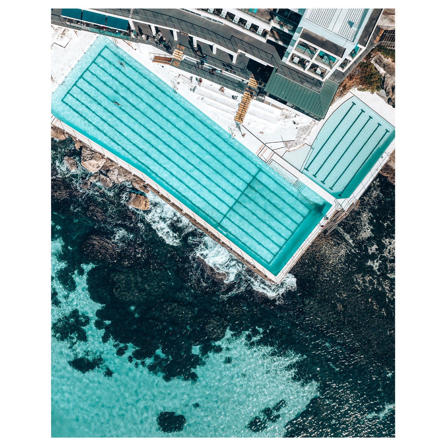 June Clarity aerial view of Bondi swimmers - unframed coastal photography wall art