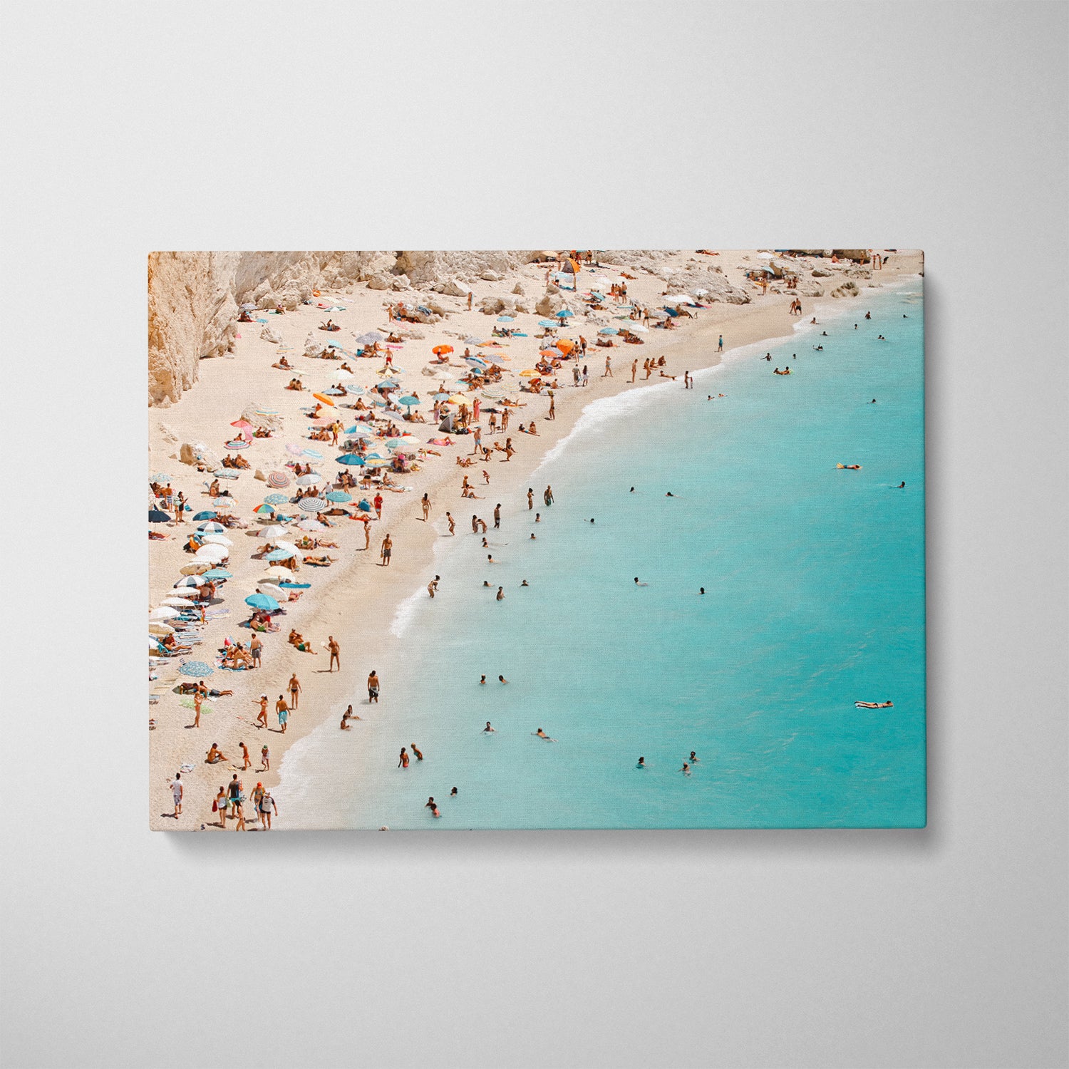 Lefkada Greek island sun setting over ocean in white frame - Mediterranean coastal wall