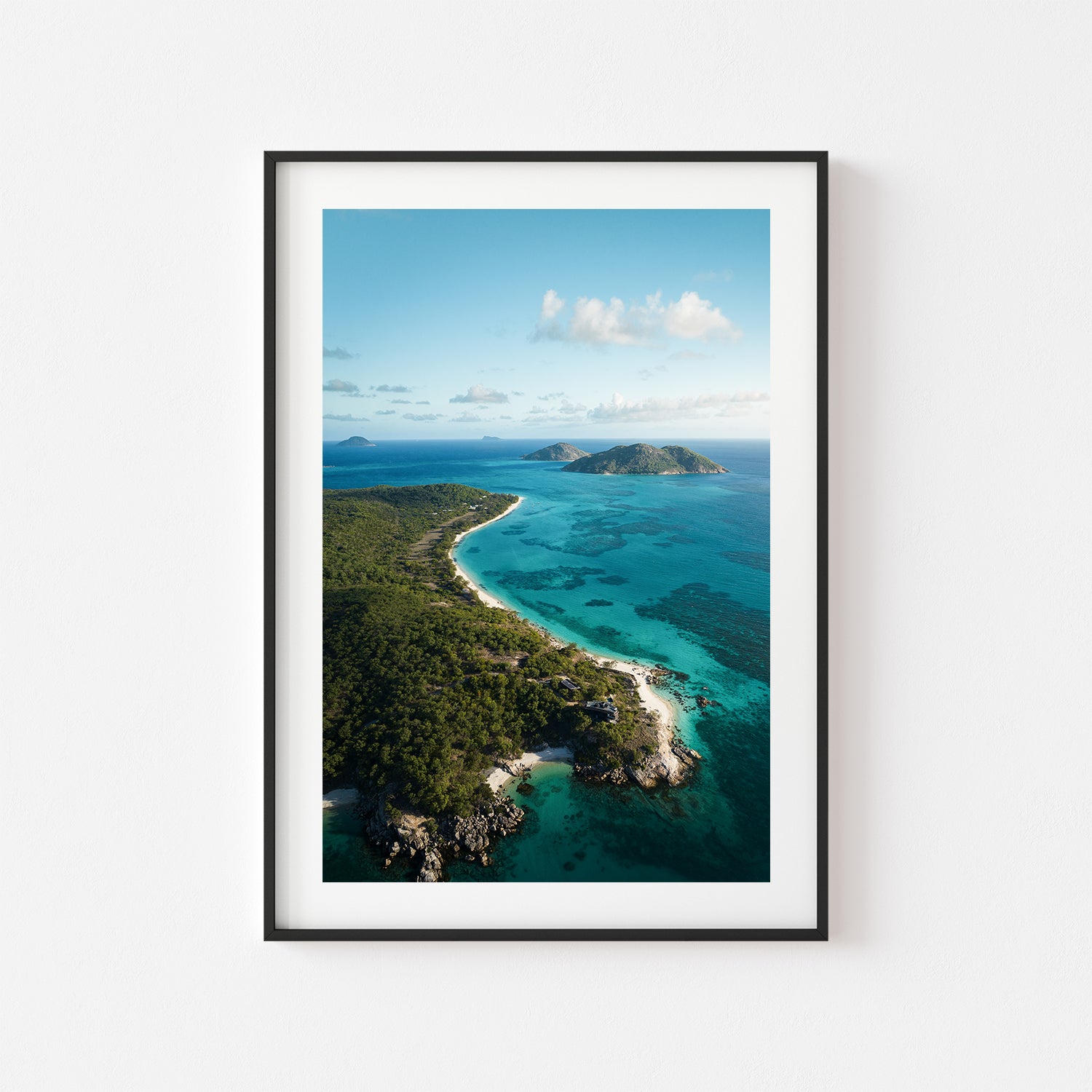 Lizard Island aerial seascape in black frame - tropical Queensland coastal photography