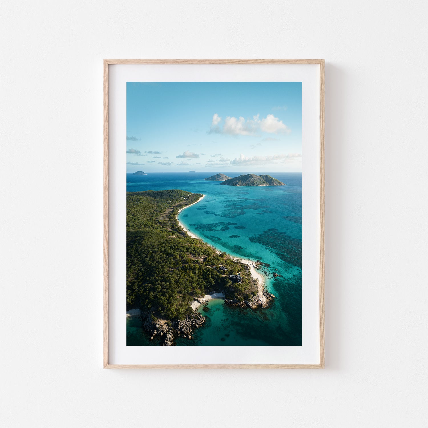 Lizard Island tropical coastal landscape in oak frame - Queensland beach wall art