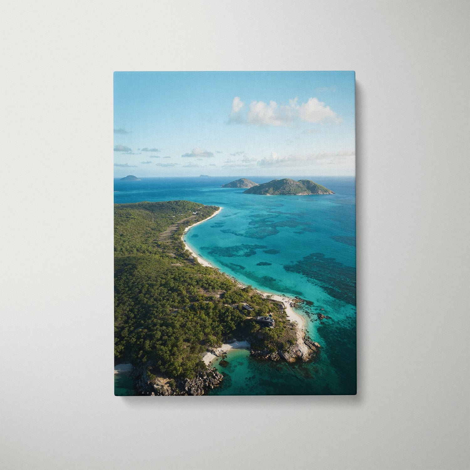 Lizard Island aerial seascape in white frame - tropical Queensland coastal photography