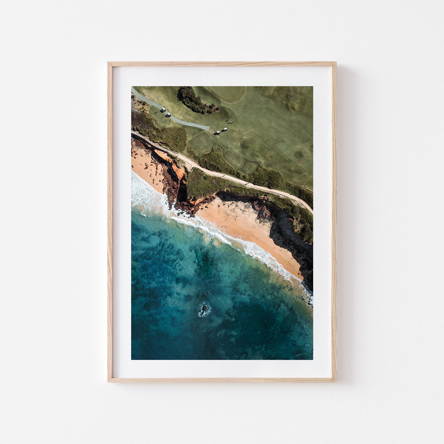 Long Reef coastal cliffs landscape in oak frame - Australian coastal photography wall art