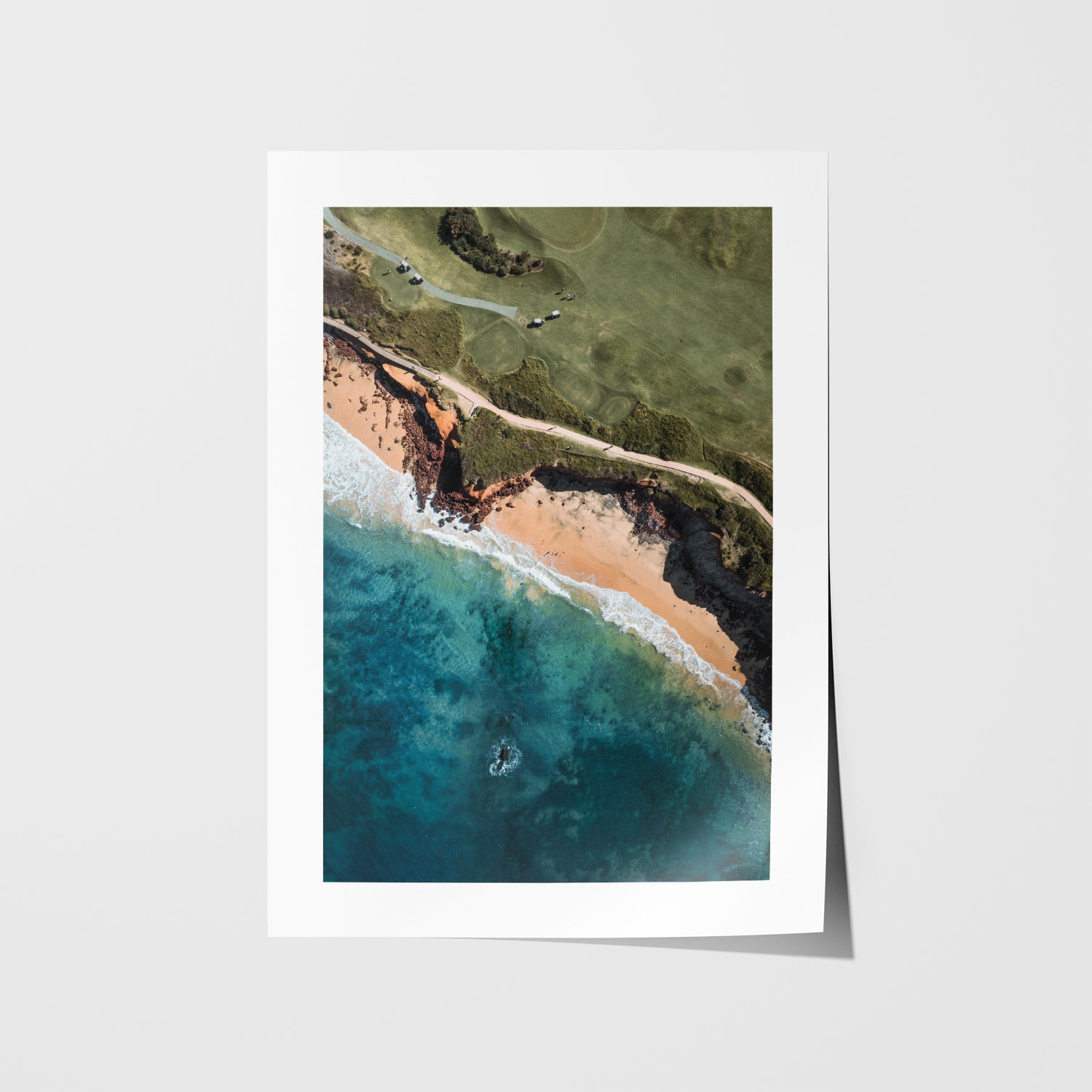 Long Reef sandstone cliffs landscape in white frame - Sydney coastal photography wall art