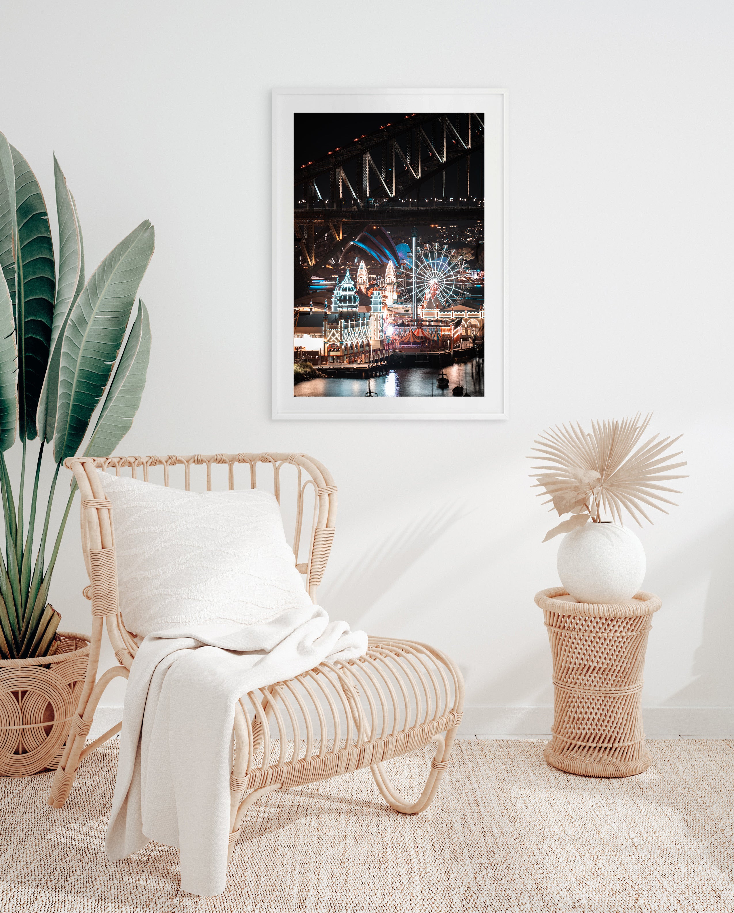 Luna Park Sydney glowing at night - iconic cityscape wall art for modern homes