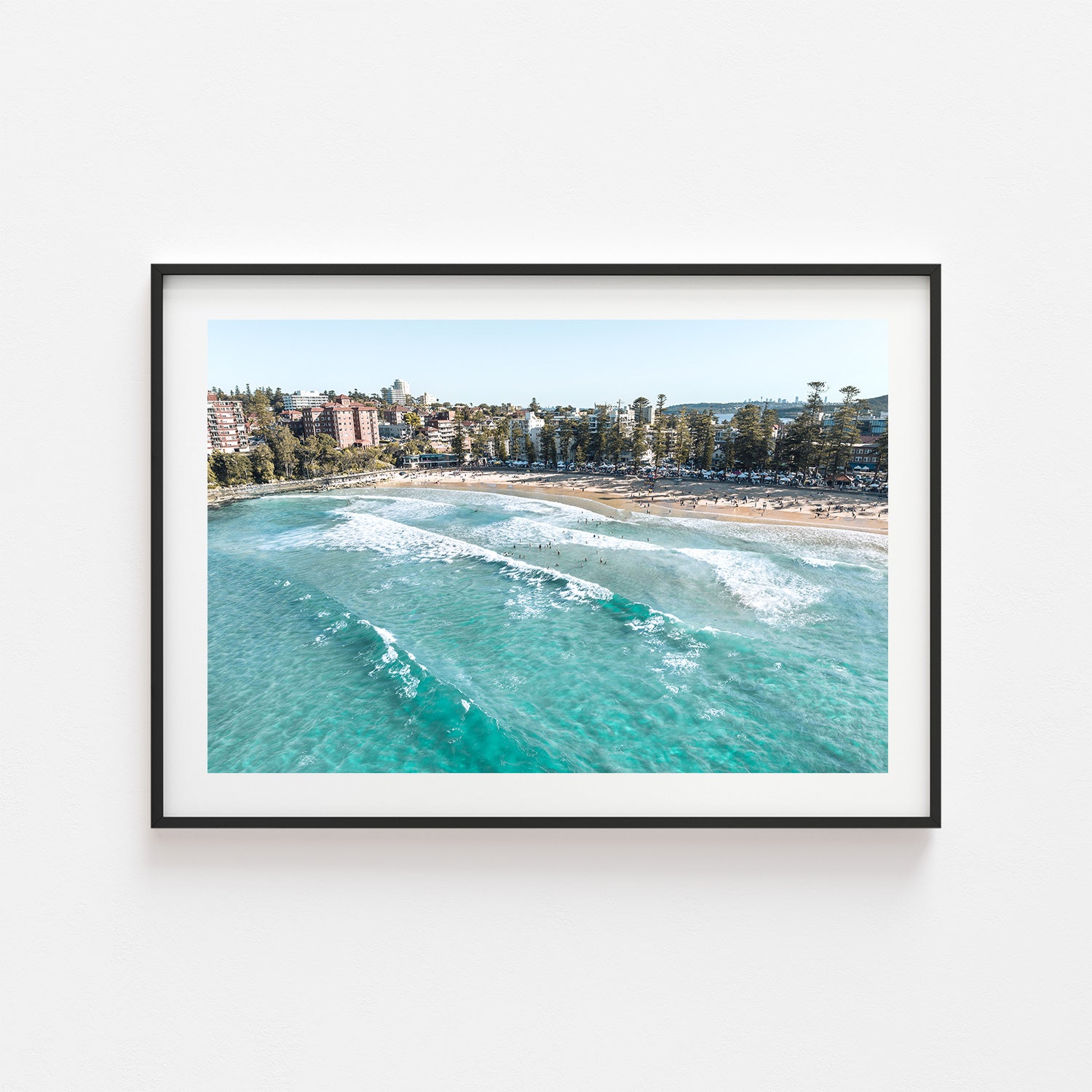 Manly Beach seascape in black frame - Australian coastal photography wall art