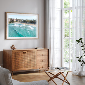 Manly Beach seascape photograph in oak frame - Australian coastal wall art