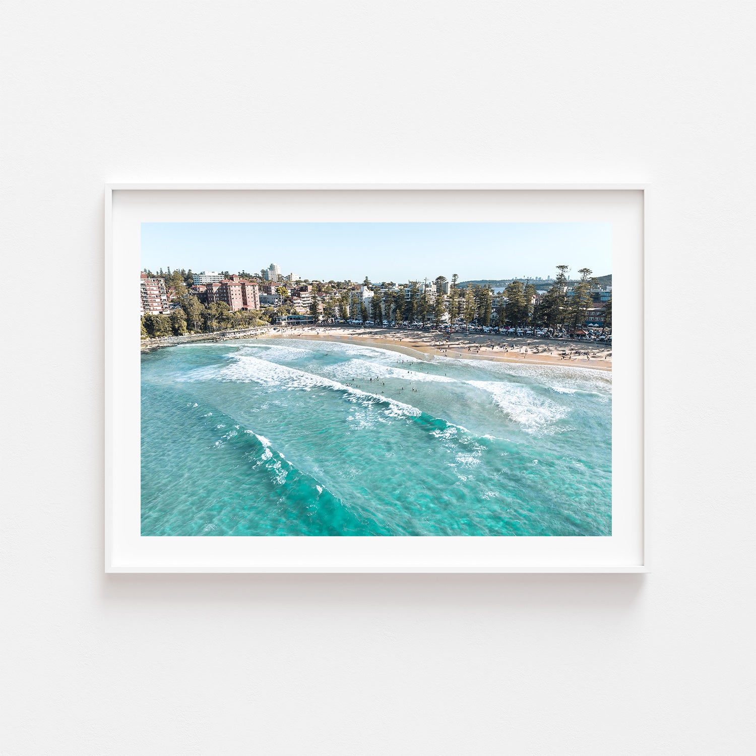Manly Beach seascape in white frame - coastal photography wall art for modern homes