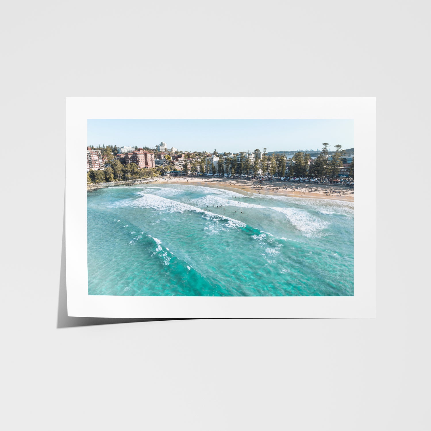 Manly Beach coastal landscape in white frame - Sydney beach photography wall art