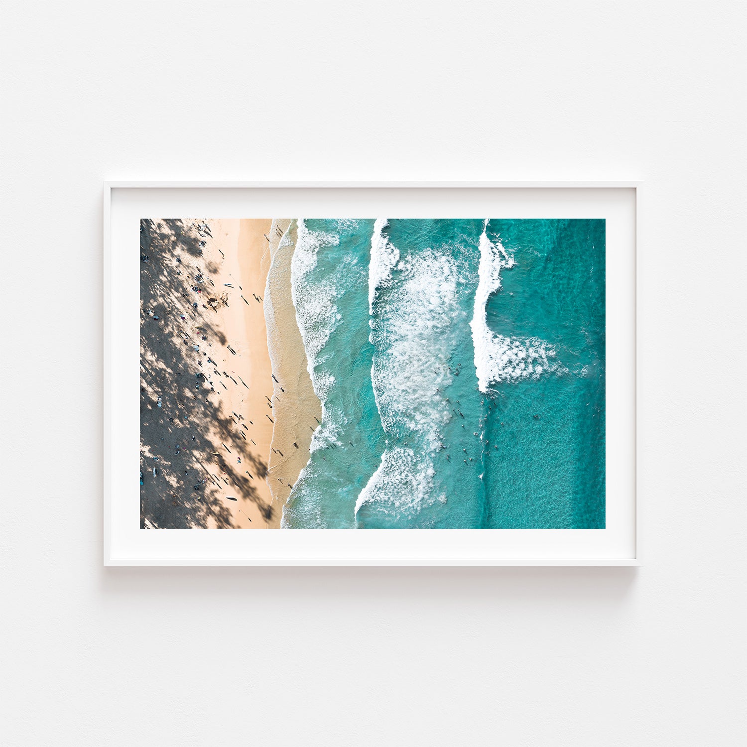 Manly Beach waves in white frame - coastal seascape wall art for modern homes