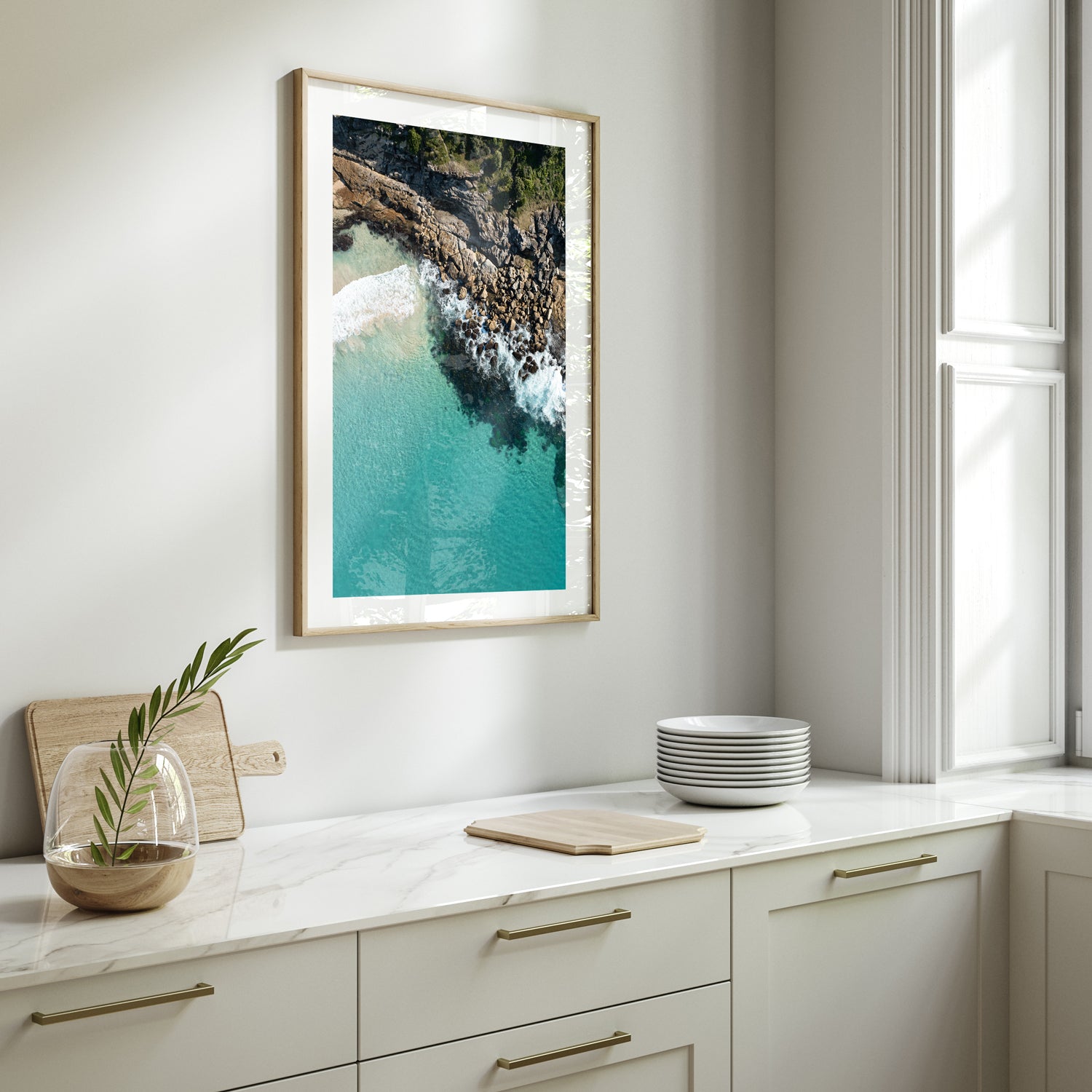 Maroubra Beach seascape in oak frame - coastal photography wall art for modern homes