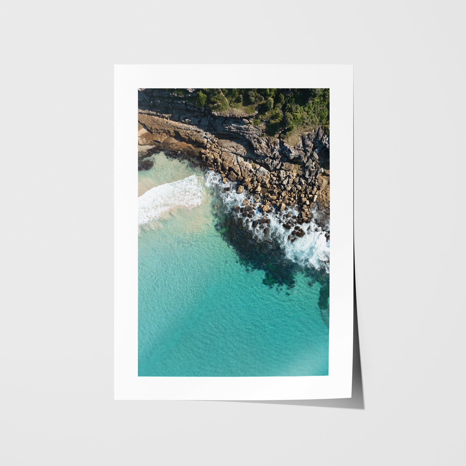 Maroubra ocean colours seascape in white frame - abstract coastal wall art for modern