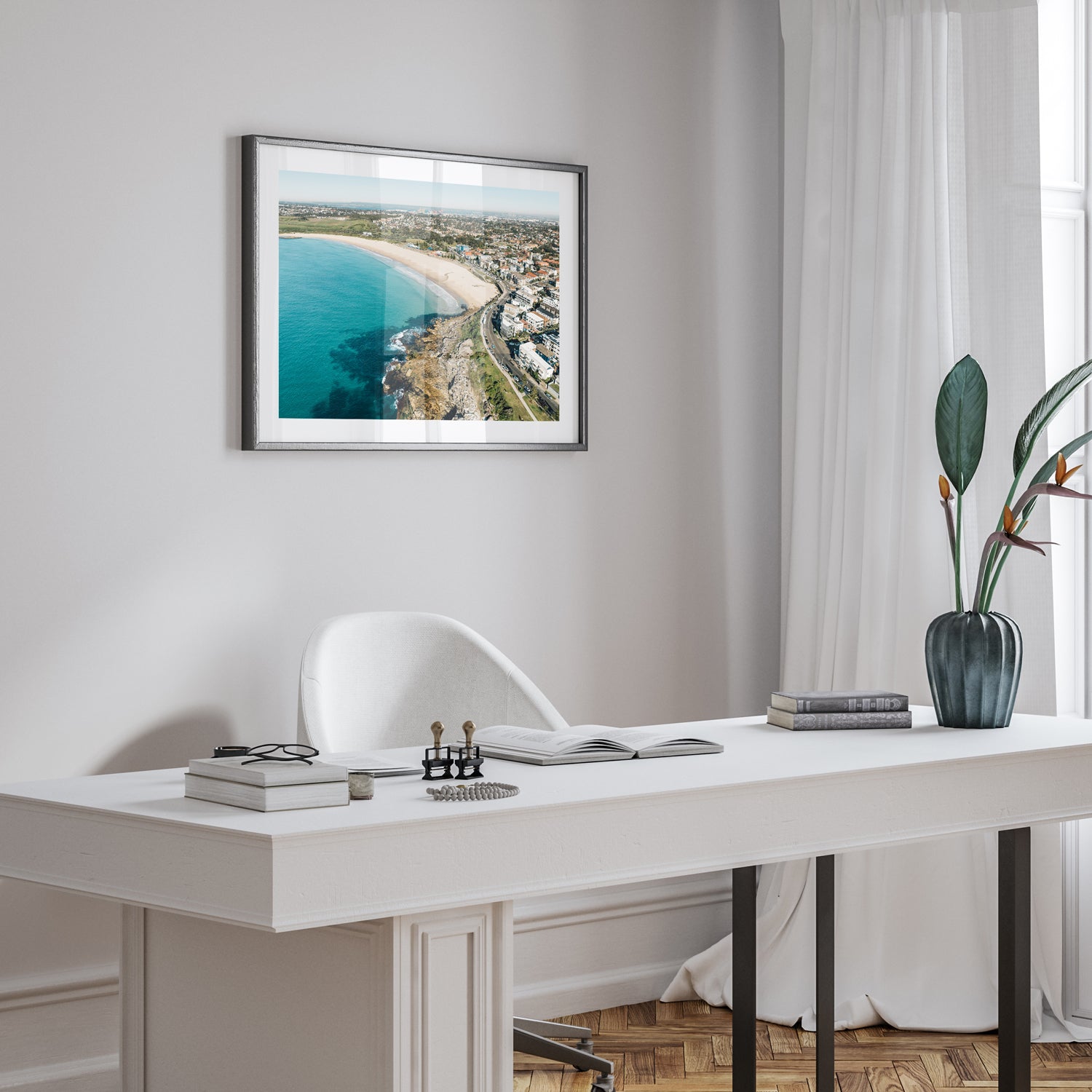 Maroubra coastal landscape in black frame - Australian beach photography wall art