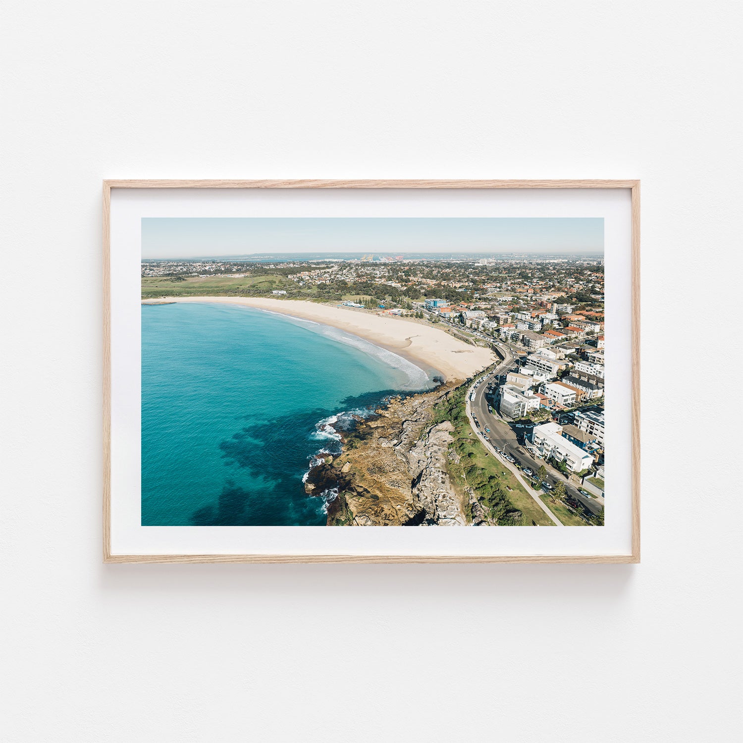 Maroubra beach landscape in oak frame - coastal photography wall art