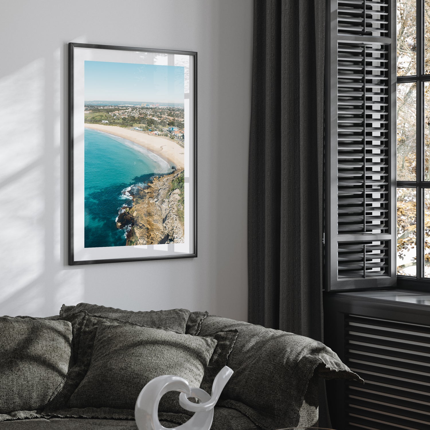 Maroubra coastal landscape in black frame - Australian beach photography wall art
