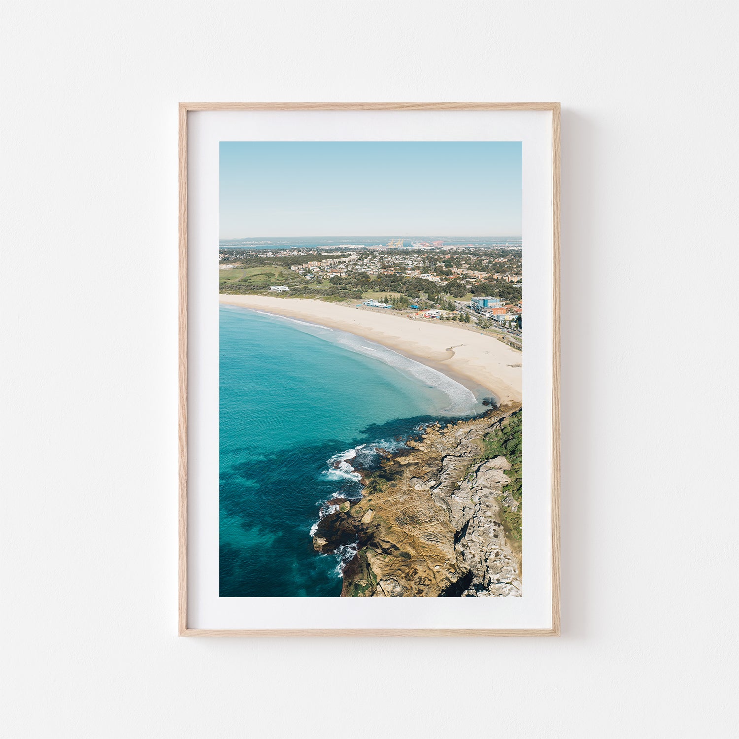 Maroubra coastal landscape photograph in oak frame - Australian beach wall art
