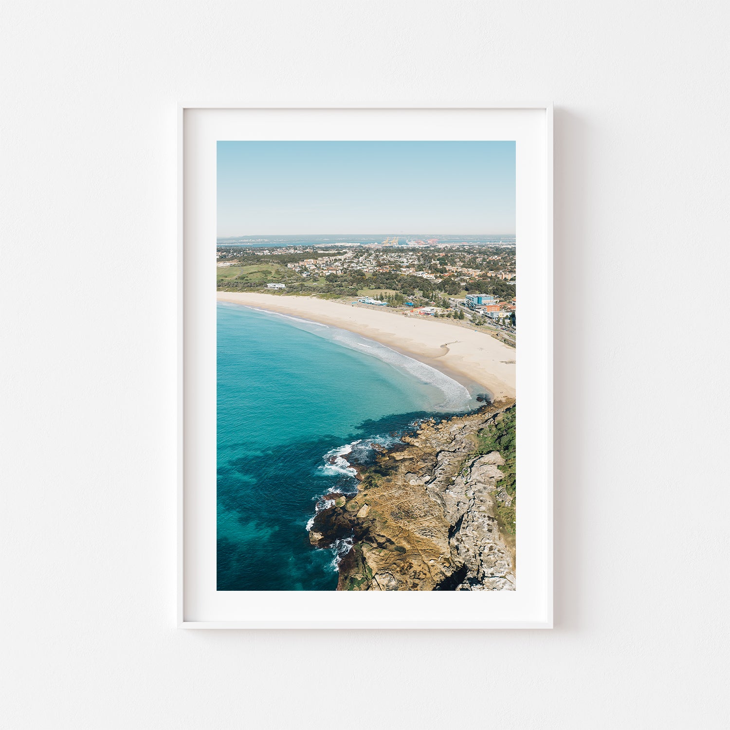 Maroubra coastal landscape in white frame - Sydney beach photography wall art