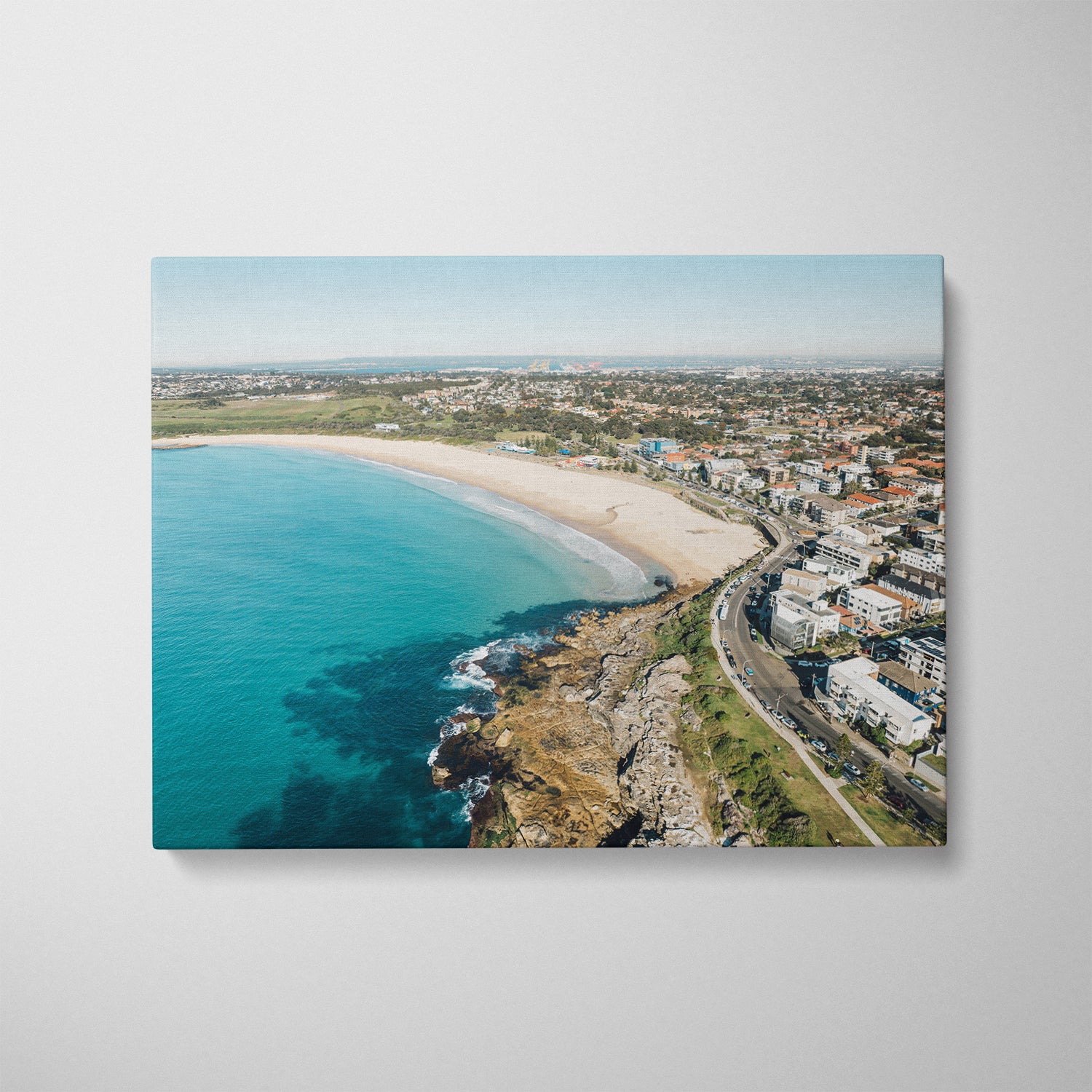 Maroubra Beach landscape in white frame - Sydney coastal wall art for modern homes