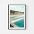 Merewether Ocean Baths aerial view - framed coastal photography wall art in black frame