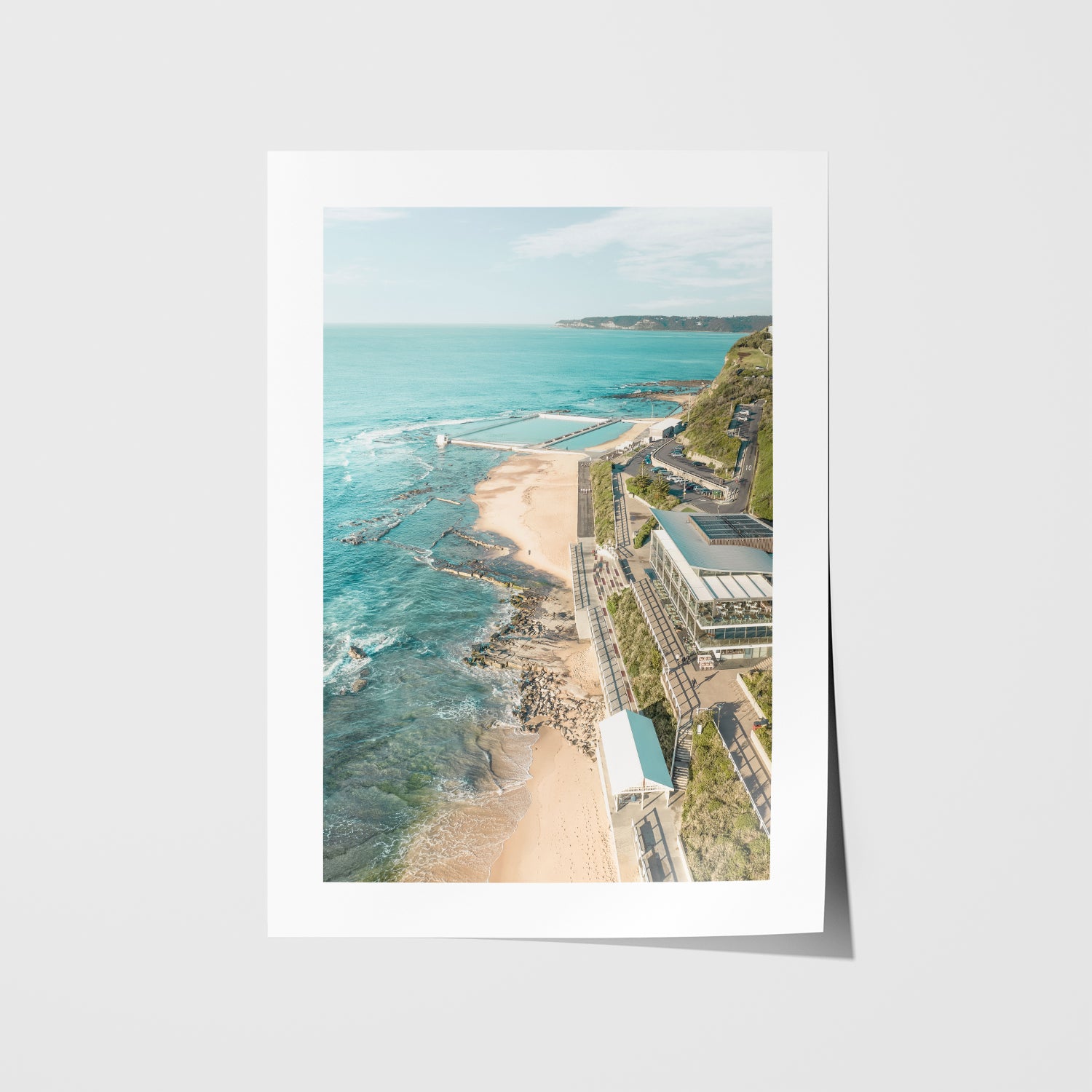 Merewether ocean views in white frame - coastal landscape wall art for modern homes