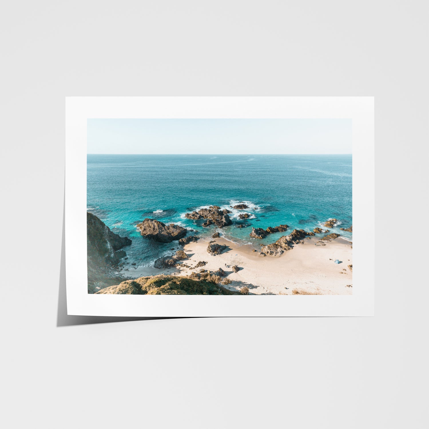 Mermaid Pass ocean rock formations in white frame - coastal landscape art for beach homes
