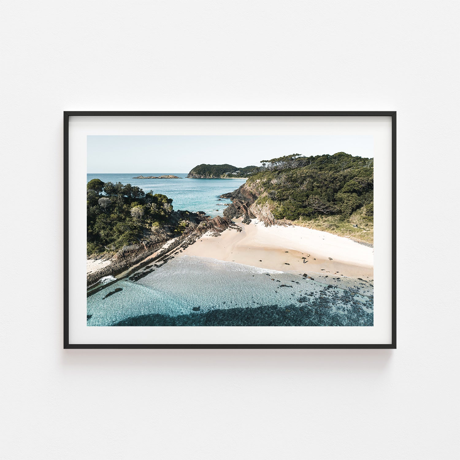 Mid-Coast scenic seascape in black frame - coastal landscape wall art for modern homes