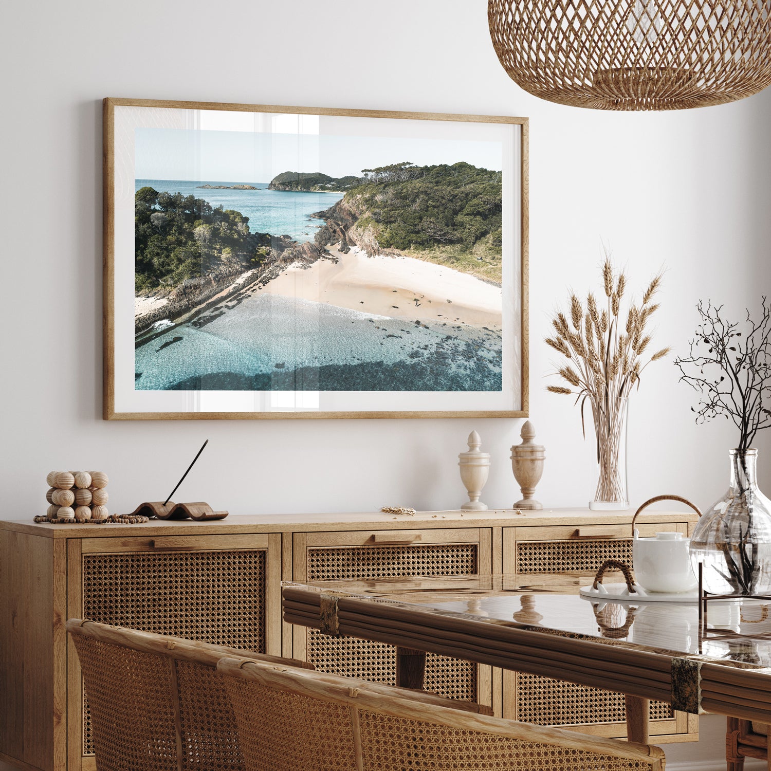 Mid-coast seascape landscape in oak frame - coastal photography wall art