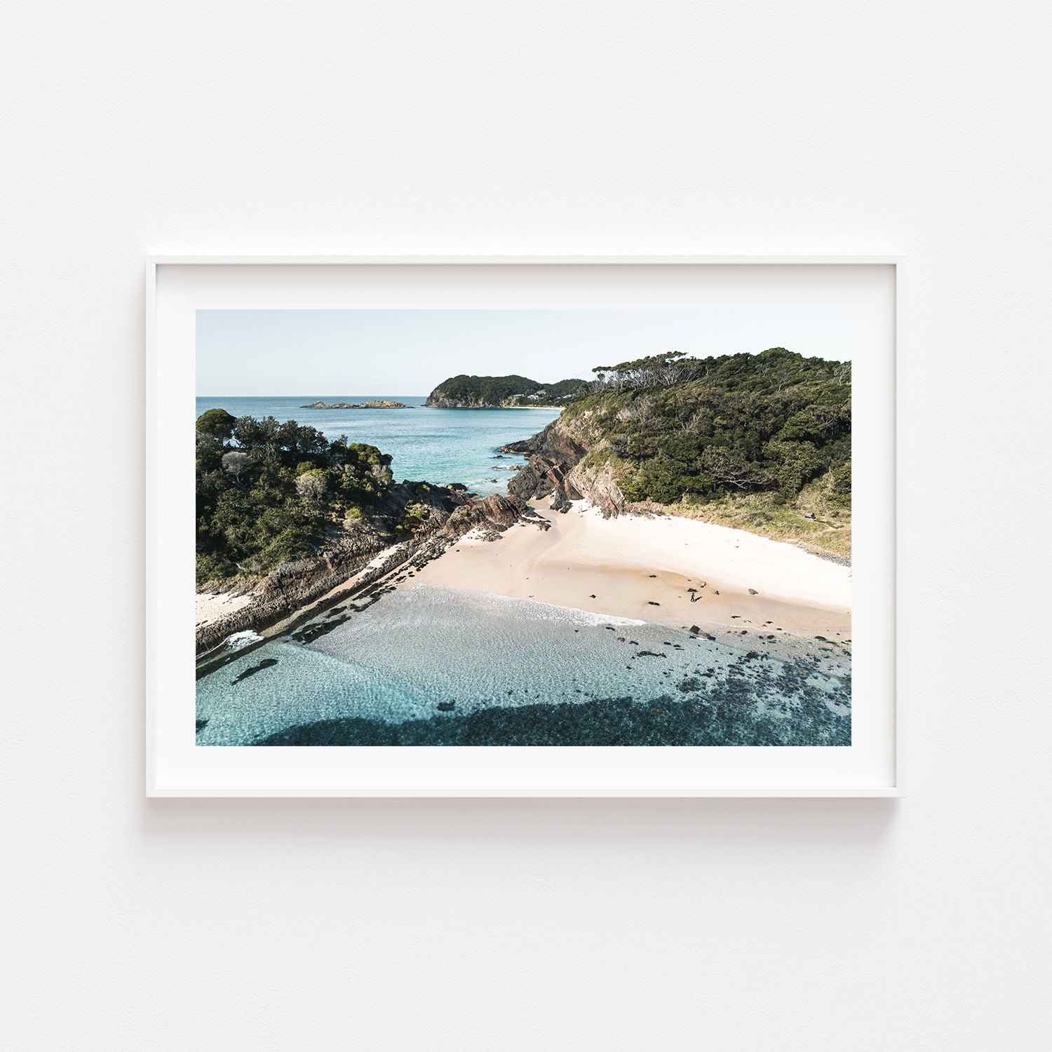 Mid-coast seascape in white frame - coastal landscape wall art for modern homes