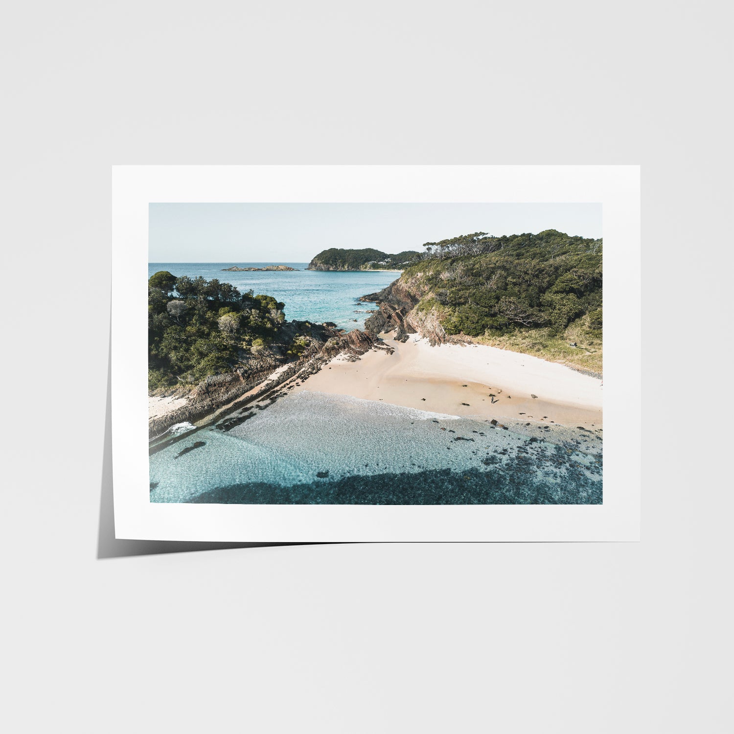 Mid-Coast coastal landscape in white frame - serene seascape wall art for modern homes