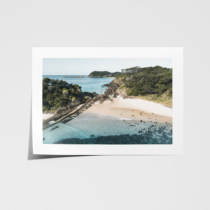 Mid-Coast coastal landscape in white frame - serene seascape wall art for modern homes