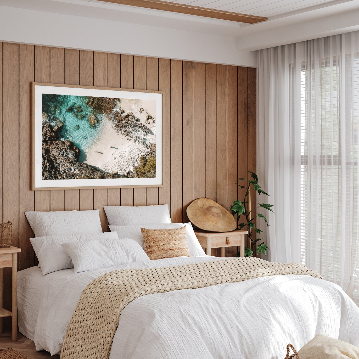 Jervis Bay morning paradise seascape in oak frame - coastal photography wall art