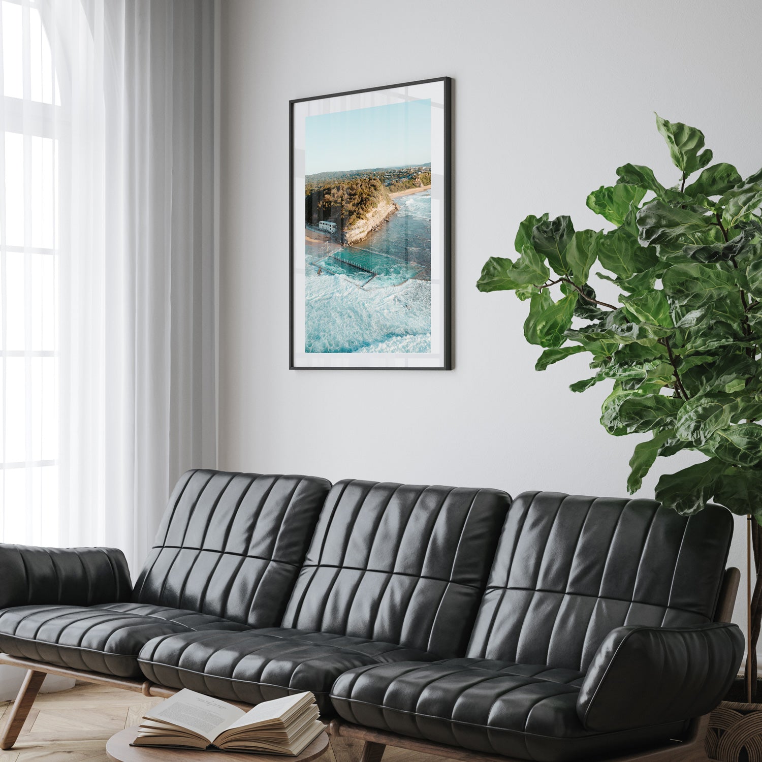 Narrabeen ocean waves seascape in black frame - coastal beach photography wall art