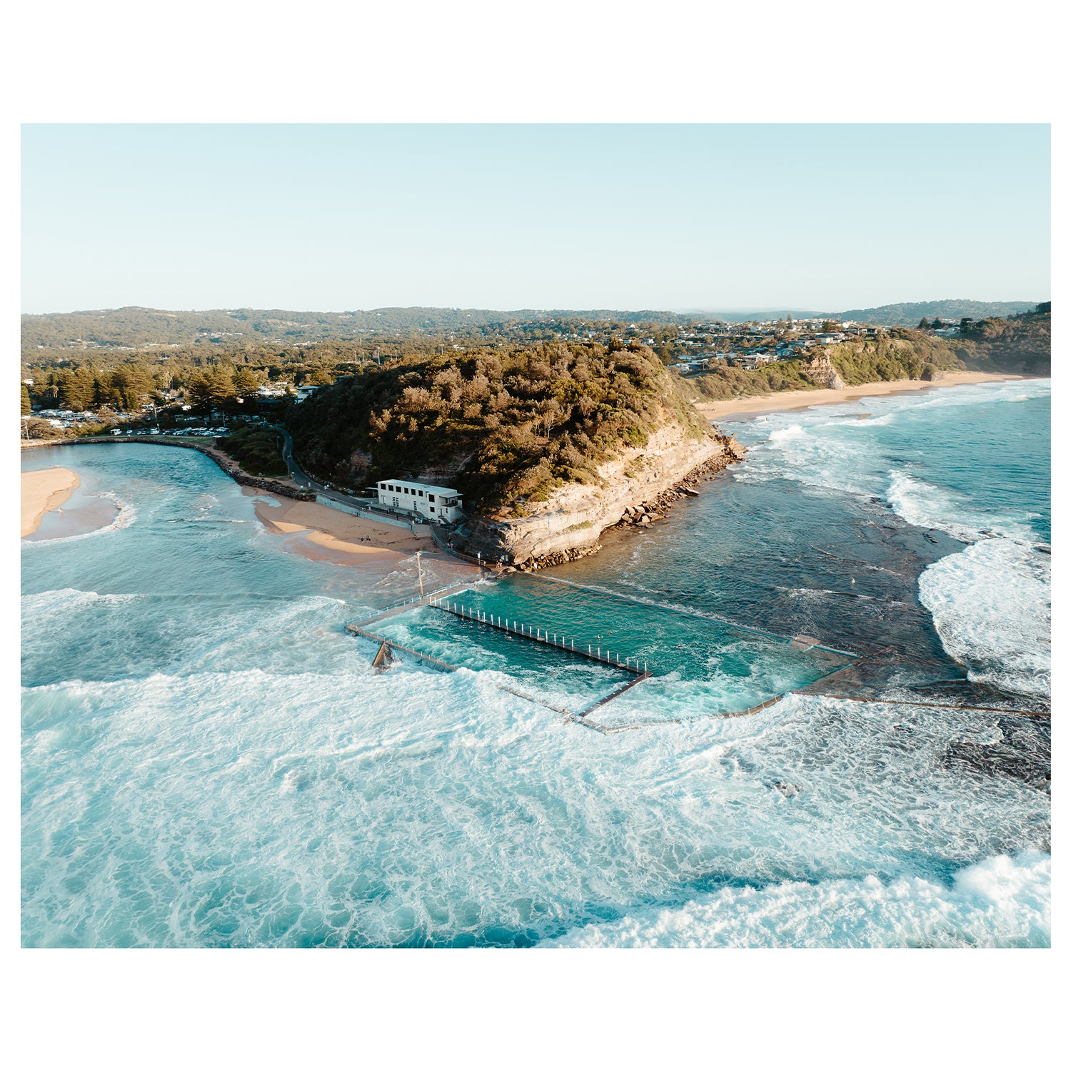 Narrabeen Beach waves crashing aerial view - coastal photography wall art for modern homes