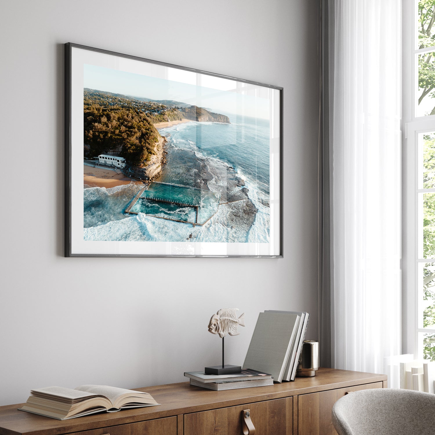 Narrabeen to Turimetta aerial seascape in black frame - coastal landscape photography