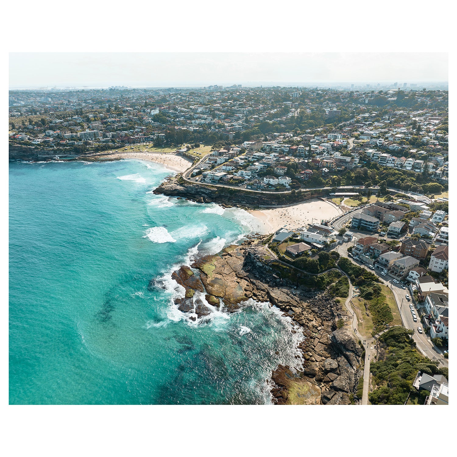 Tamarama swimmers from above - aerial beach photography unframed coastal wall art
