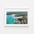 Tamarama neighbours swimming aerial view in white frame - coastal Australian beach wall